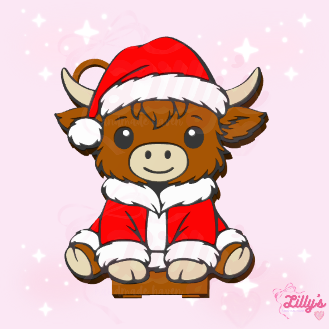 Christmas Highland Cow Can Opener Keychain
