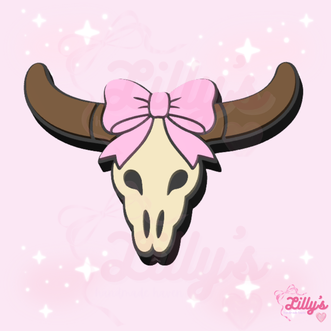 Western Cow Skull with Bow Pen Topper