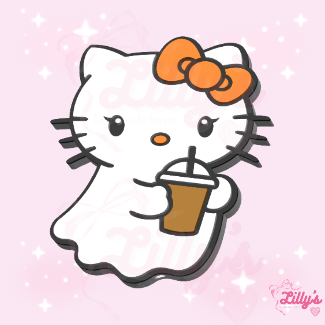 Cute Cat Ghost with Coffee Pen Topper