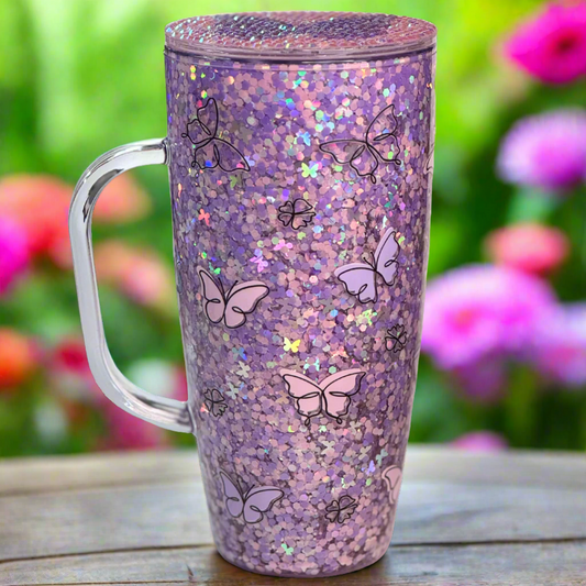 25 oz Butterfly Snowglobe Tumbler – Sparkle & Shine!