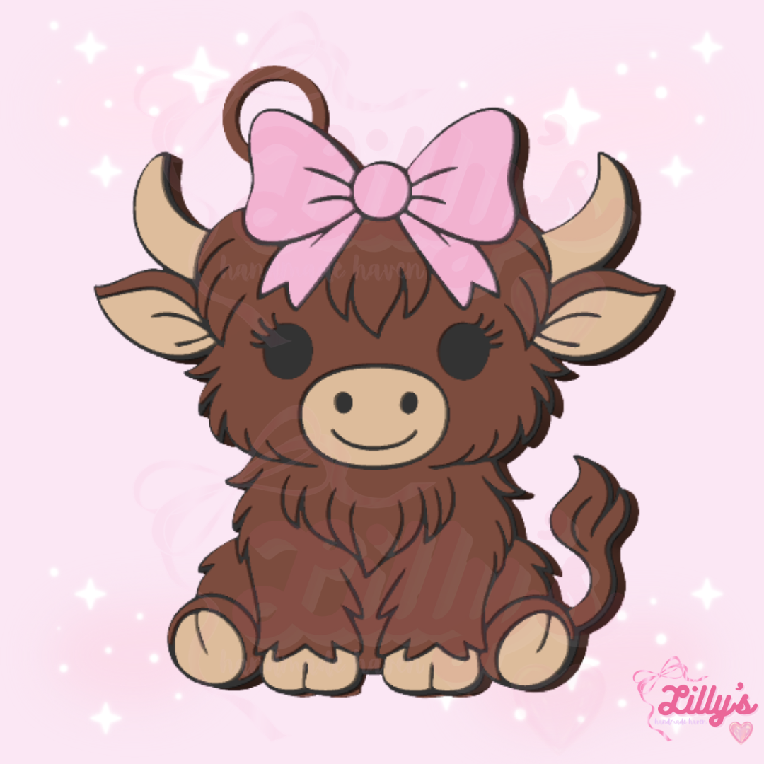 Highland Cow with Bow Can Opener Keychain