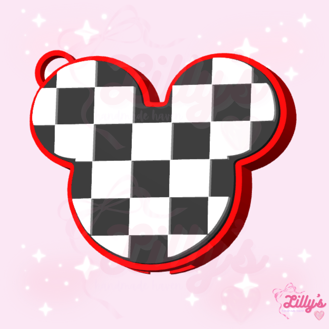 Checkered Mouse Head Can Opener Keychain