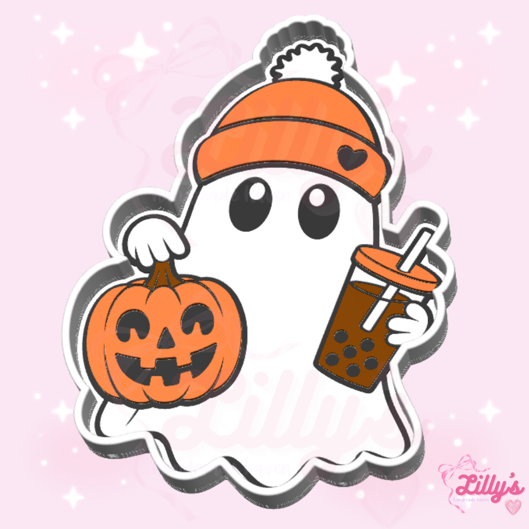 Fall Ghost with Beanie & Coffee Trinket Tray