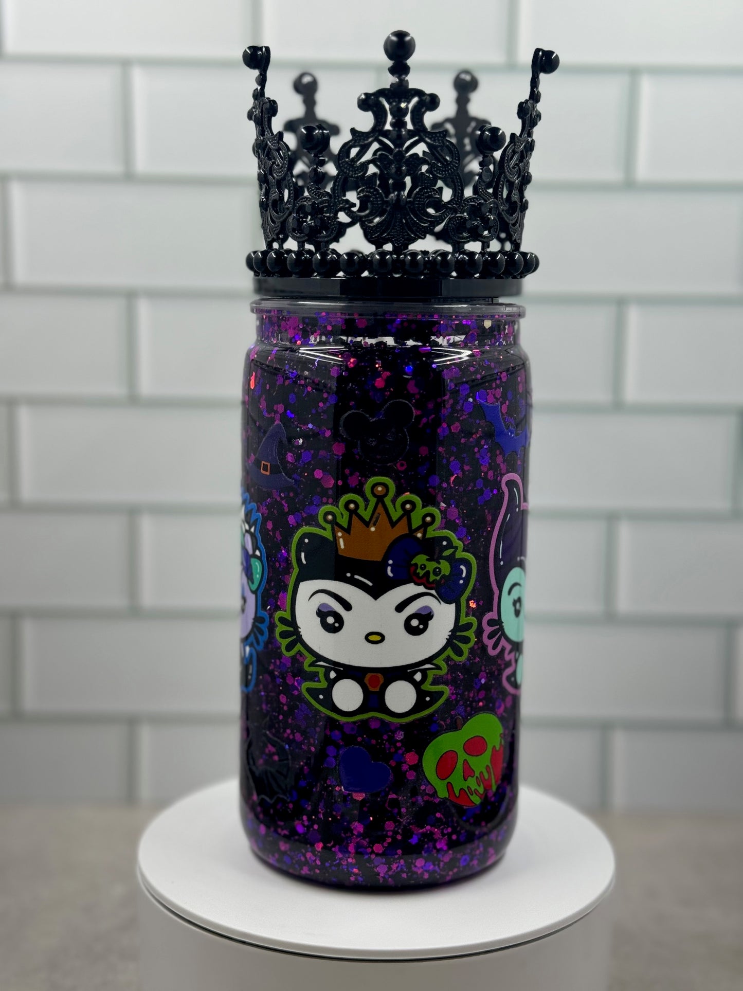 Cute Cat Villain Plastic Snow Globe Tumbler
