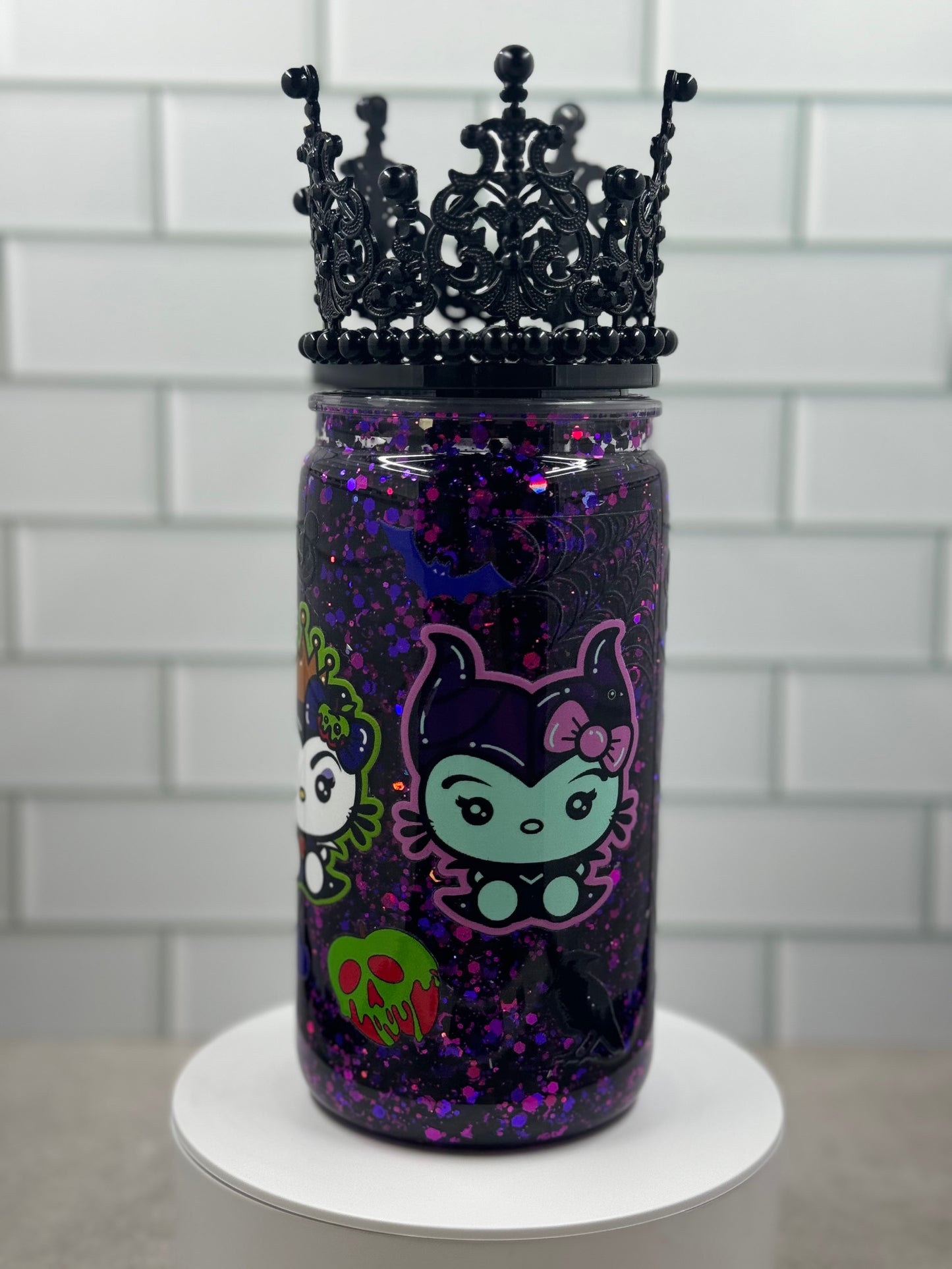 Cute Cat Villain Plastic Snow Globe Tumbler