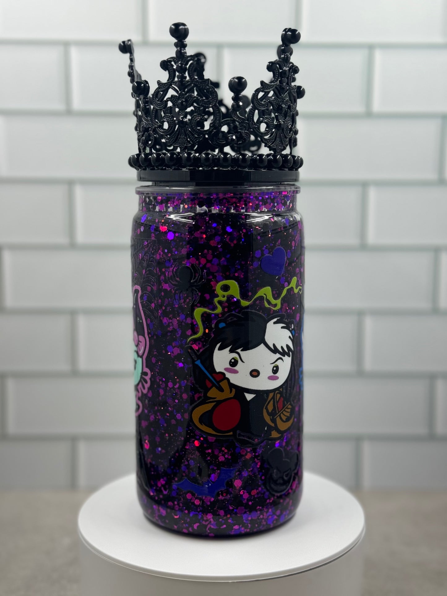 Cute Cat Villain Plastic Snow Globe Tumbler