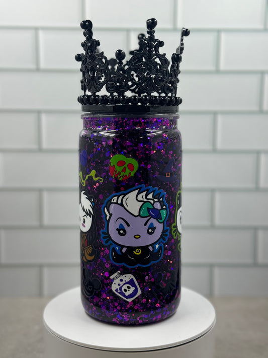 Cute Cat Villain Plastic Snow Globe Tumbler