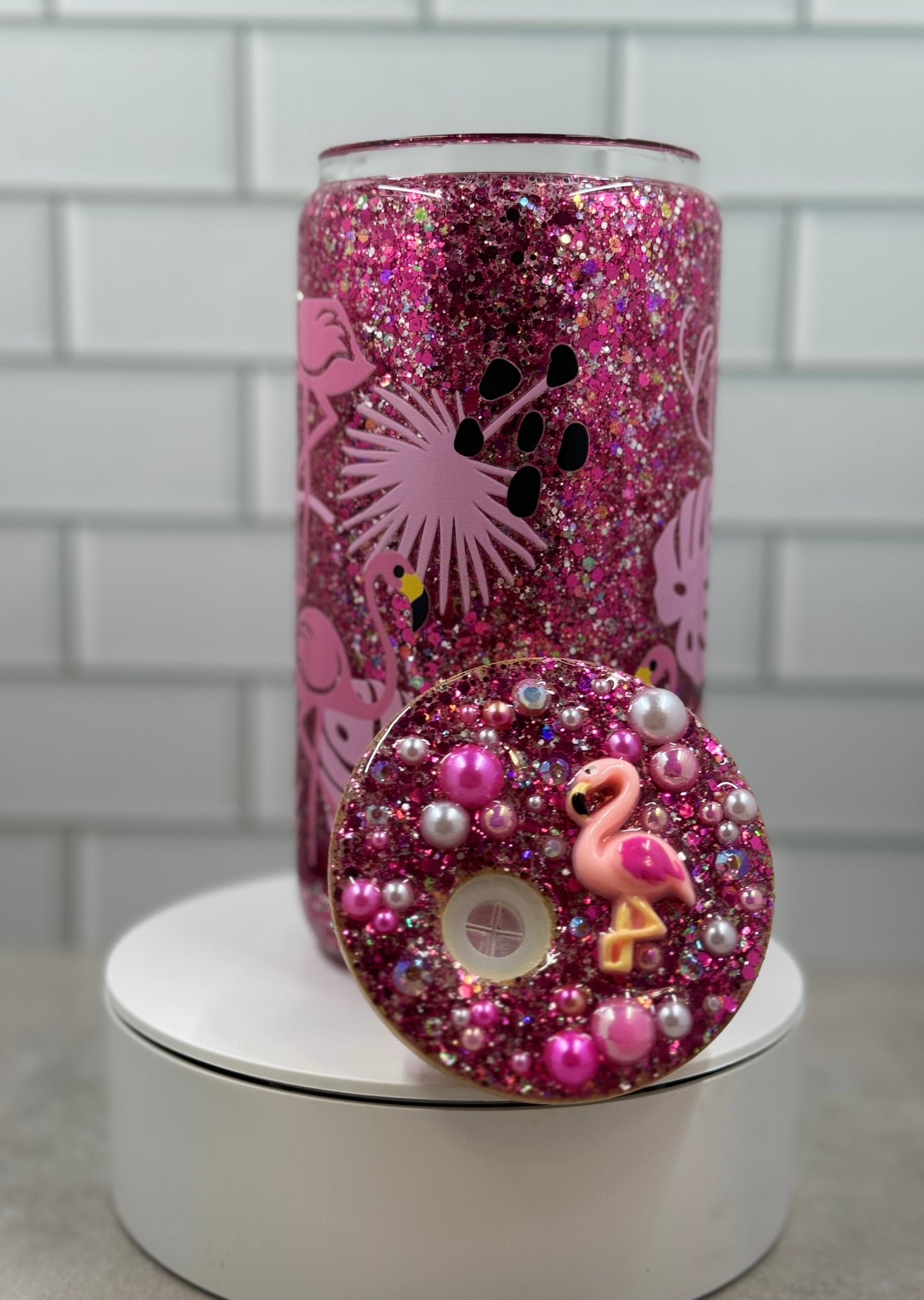 Flock to Fun, Flamingo Glass Snow Globe Tumbler