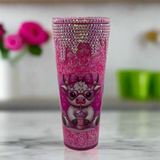 24 oz Snow Globe Tumbler – Highland Cow Iced Coffee Edition