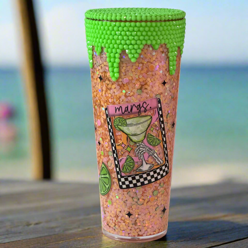 24 oz Margarita Snowglobe Tumbler – Sip, Sparkle, & Relax!