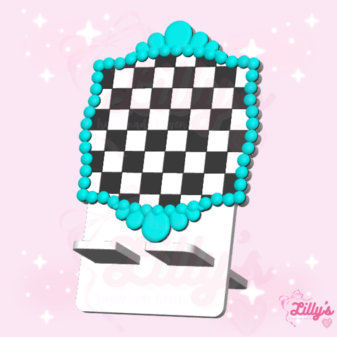 Checkered Turquoise Phone Holder