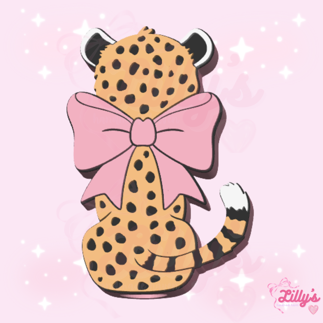 Cheetah with Bow Straw Topper
