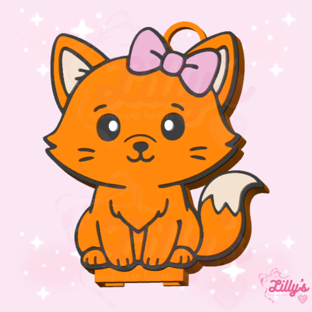 Fox with Bow Can Opener Keychain