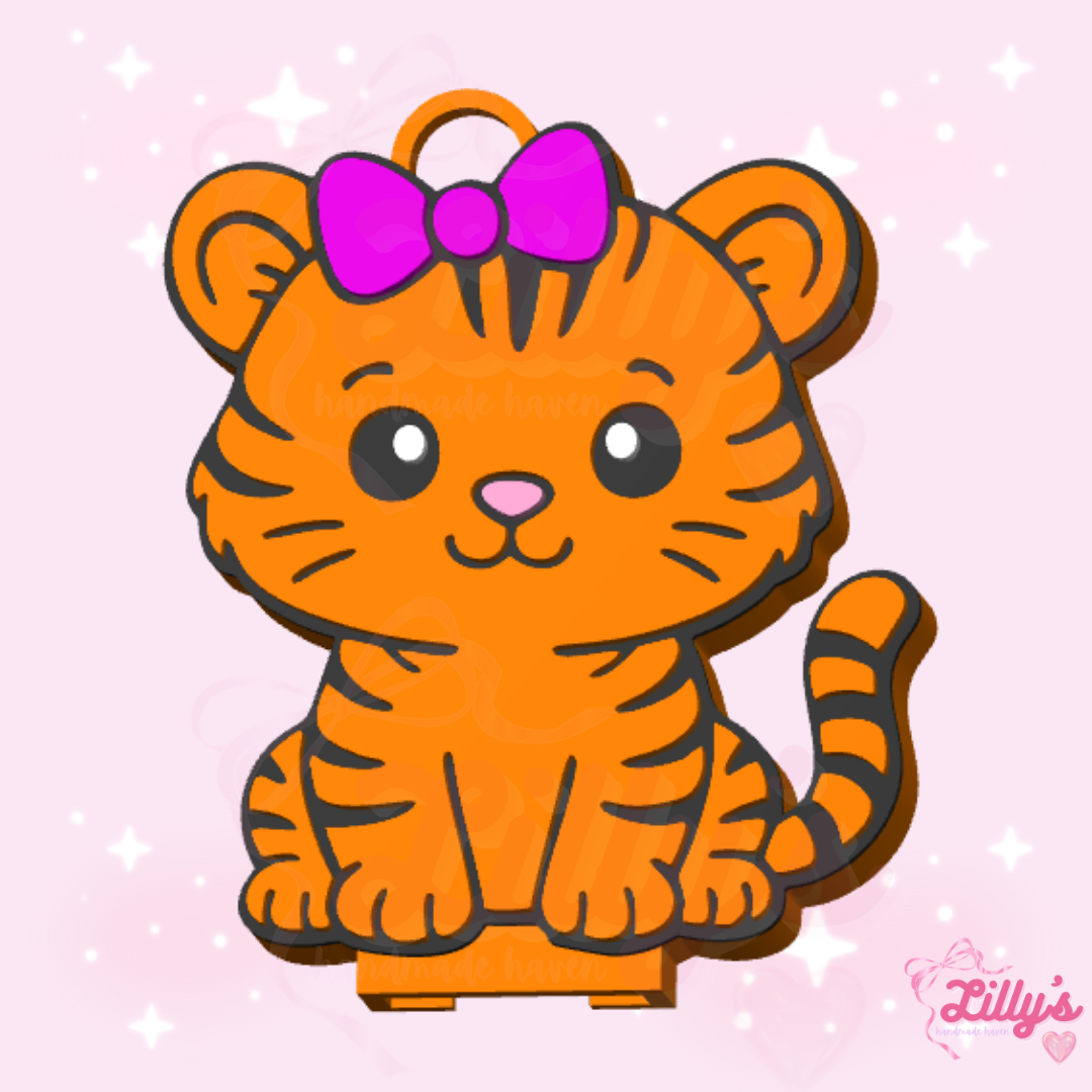 Tiger with Bow Can Opener Keychain