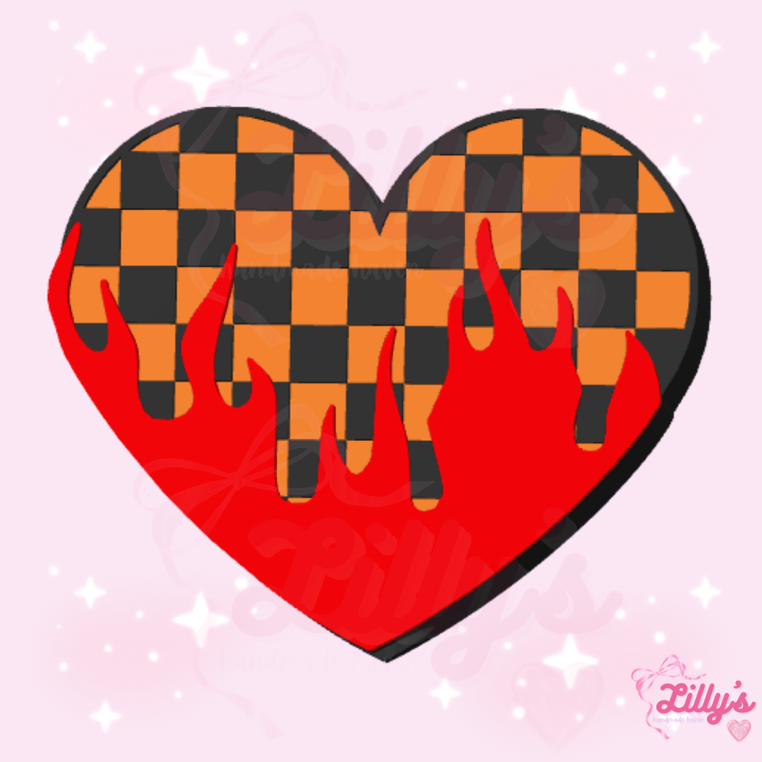 Checkered Flame Heart Straw Topper