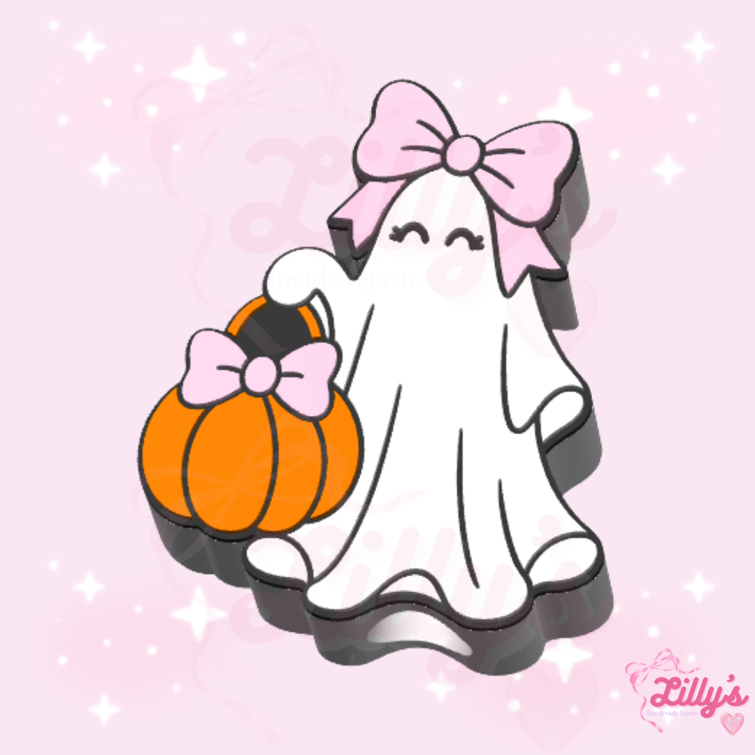 Ghost with Bow & Pumpkin Straw Topper