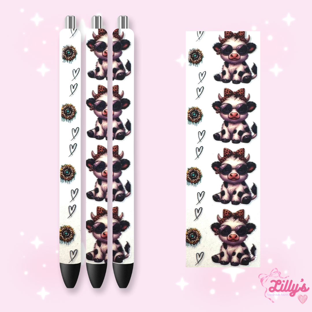 Flowers, Butterfly & Cow Custom Glitter Resin Pens β Choose Your Wrap & Glitter