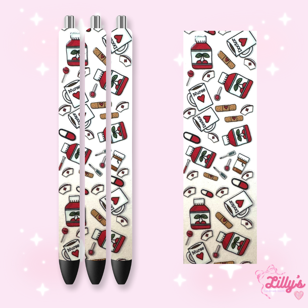 Nurse, Teacher & Sports Custom Glitter Resin Pens β Choose Your Wrap & Glitter