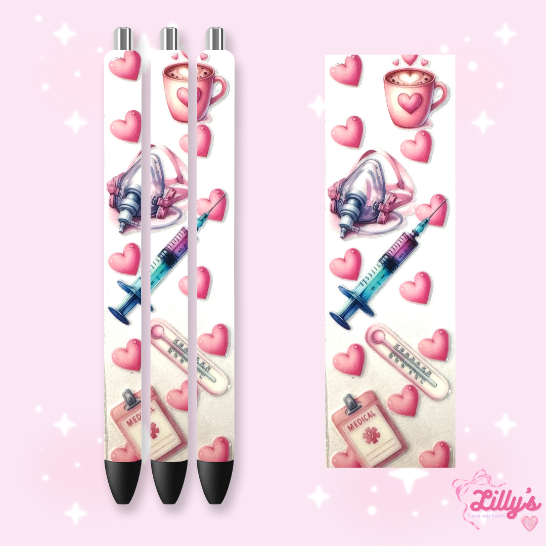 Nurse, Teacher & Sports Custom Glitter Resin Pens β Choose Your Wrap & Glitter