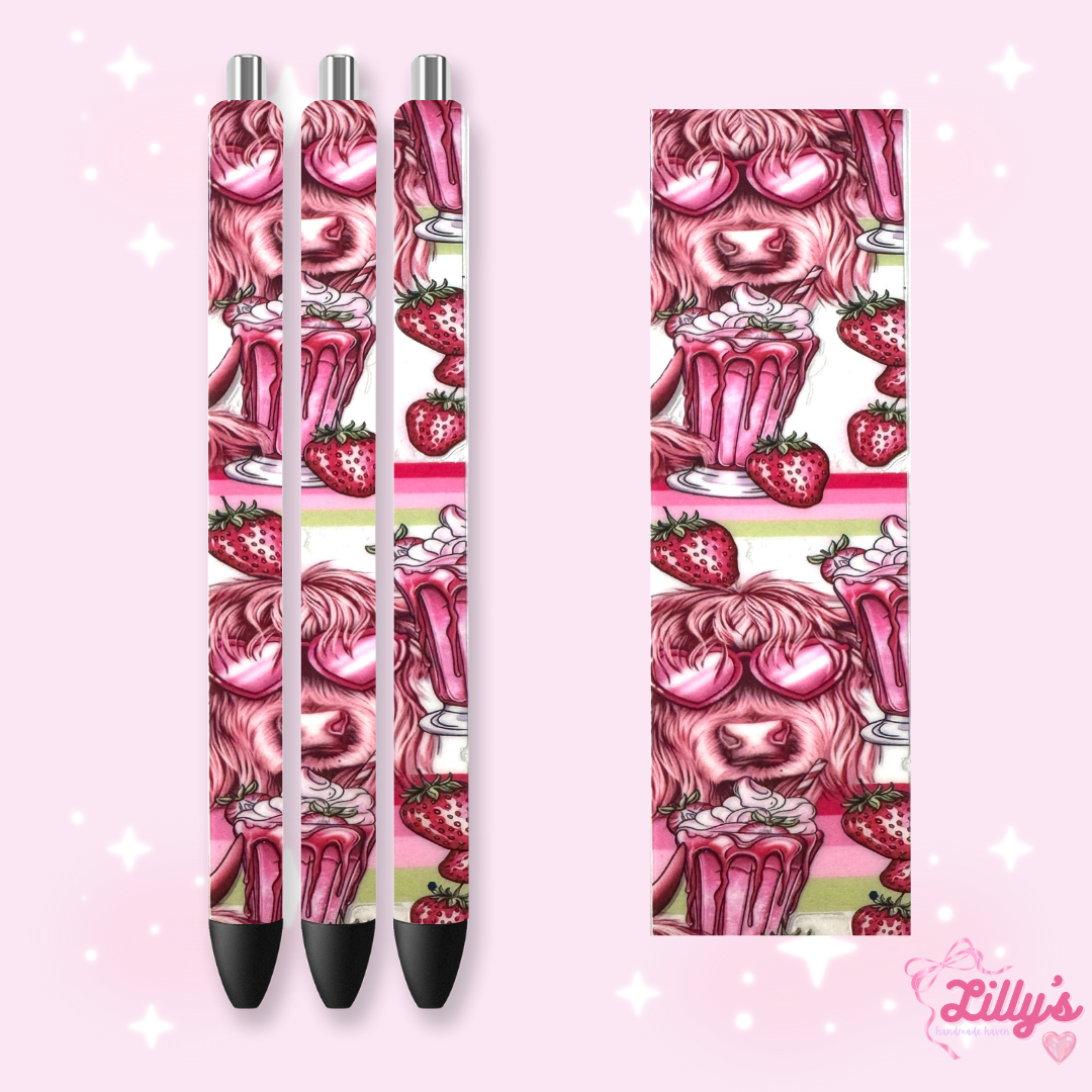 Flowers, Butterfly & Cow Custom Glitter Resin Pens β Choose Your Wrap & Glitter