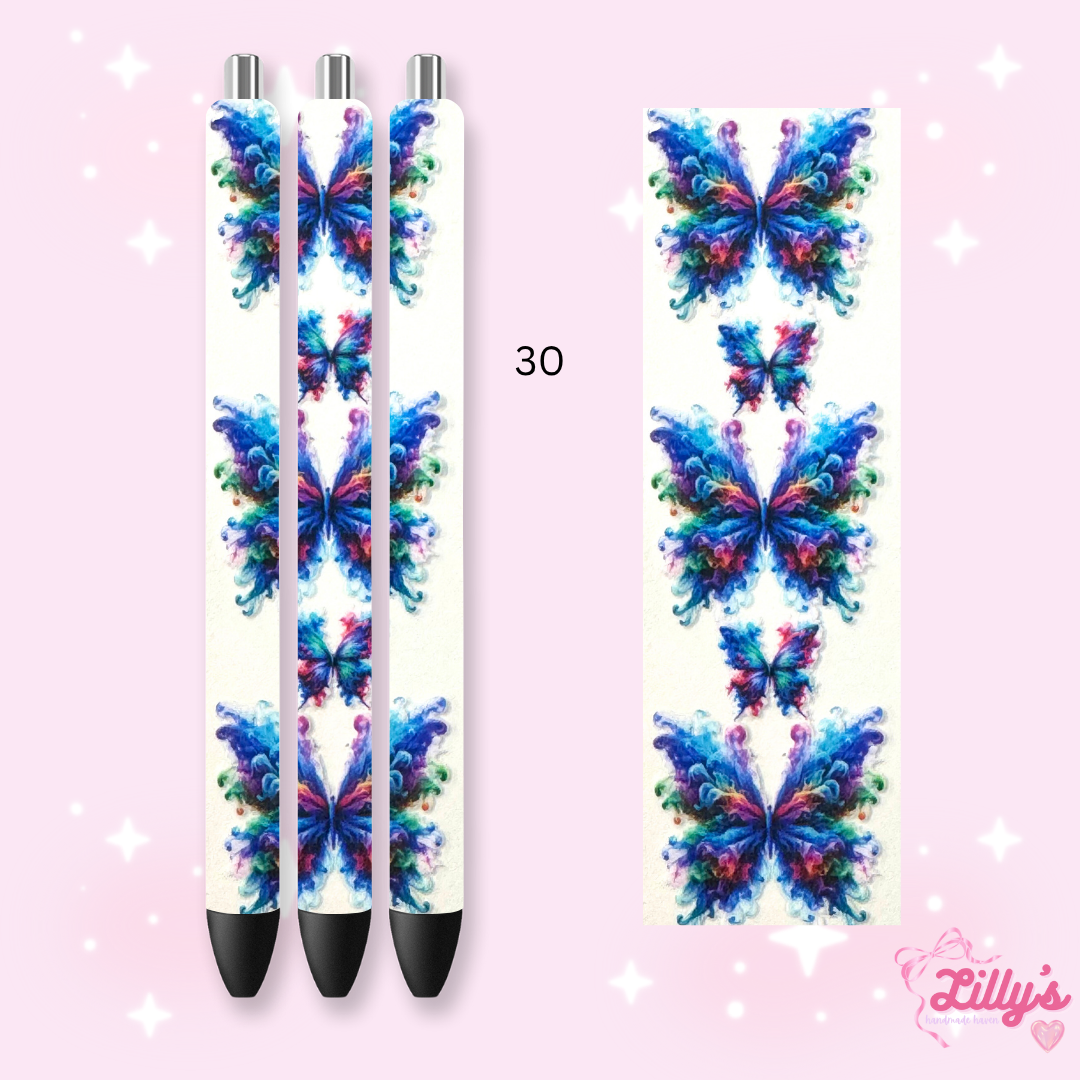 Flowers, Butterfly & Cow Custom Glitter Resin Pens β Choose Your Wrap & Glitter