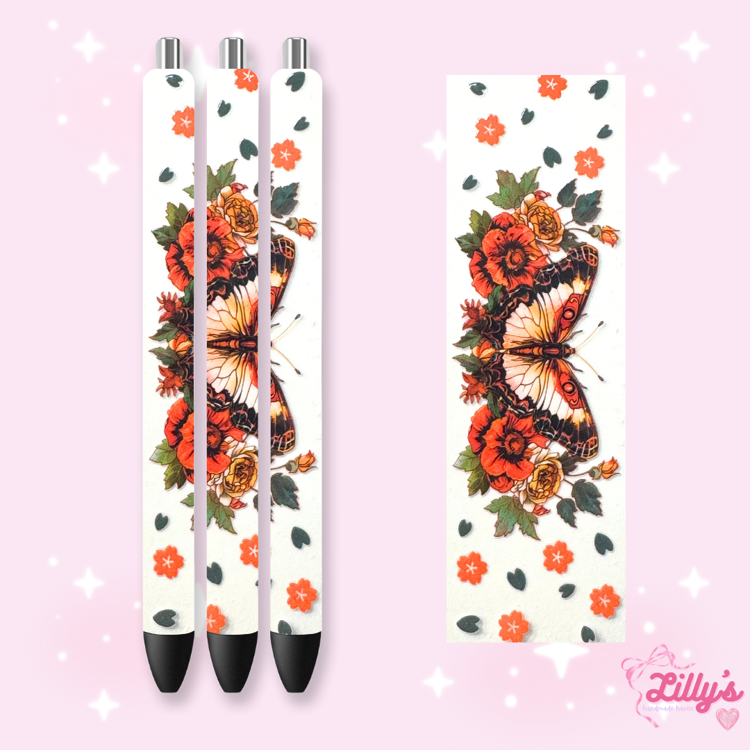 Flowers, Butterfly & Cow Custom Glitter Resin Pens β Choose Your Wrap & Glitter