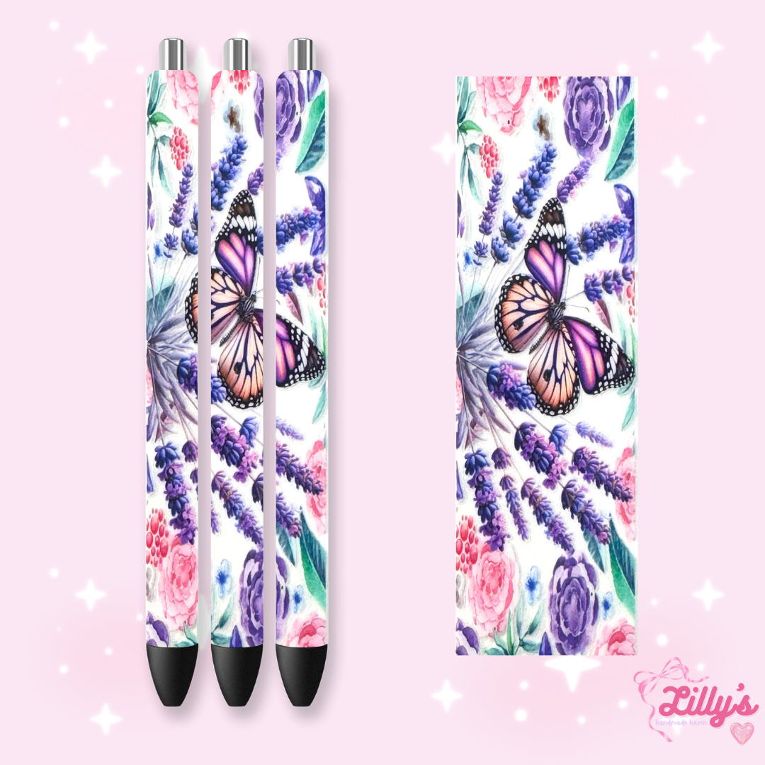 Flowers, Butterfly & Cow Custom Glitter Resin Pens β Choose Your Wrap & Glitter