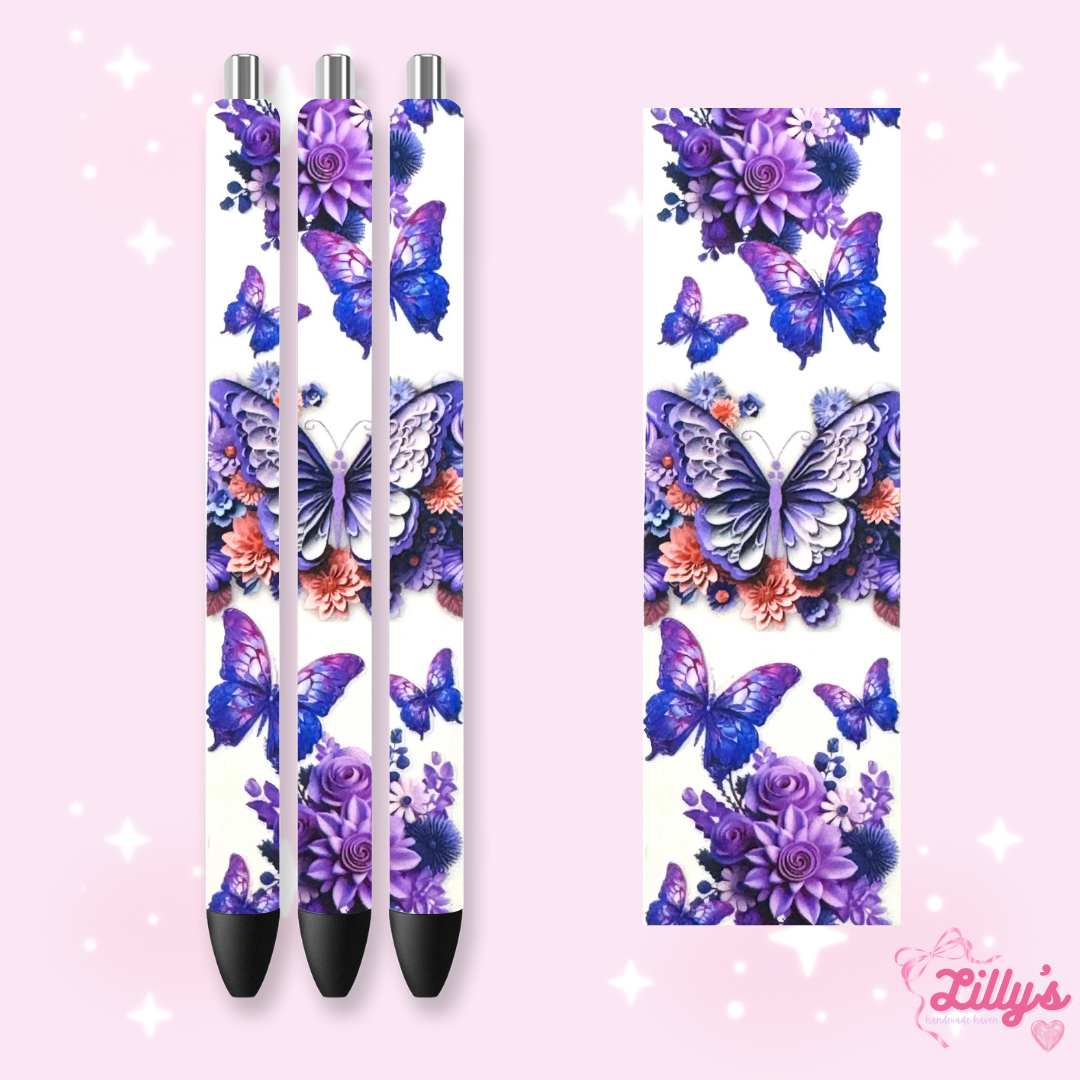 Flowers, Butterfly & Cow Custom Glitter Resin Pens β Choose Your Wrap & Glitter