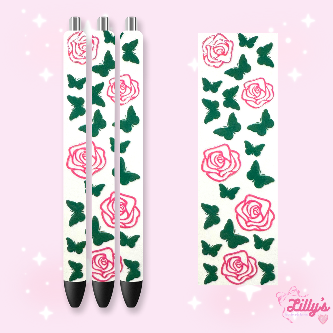 Flowers, Butterfly & Cow Custom Glitter Resin Pens β Choose Your Wrap & Glitter