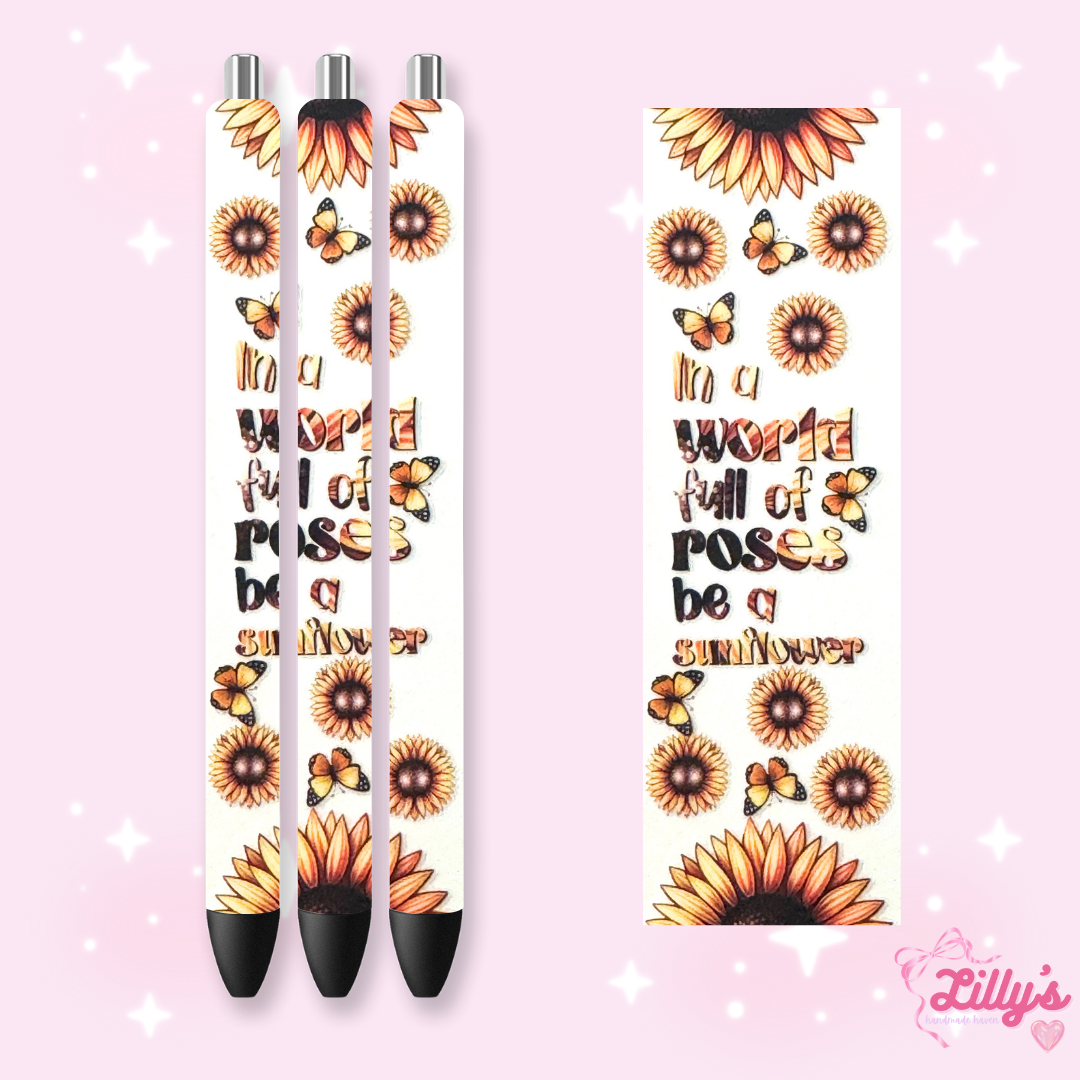 Flowers, Butterfly & Cow Custom Glitter Resin Pens β Choose Your Wrap & Glitter