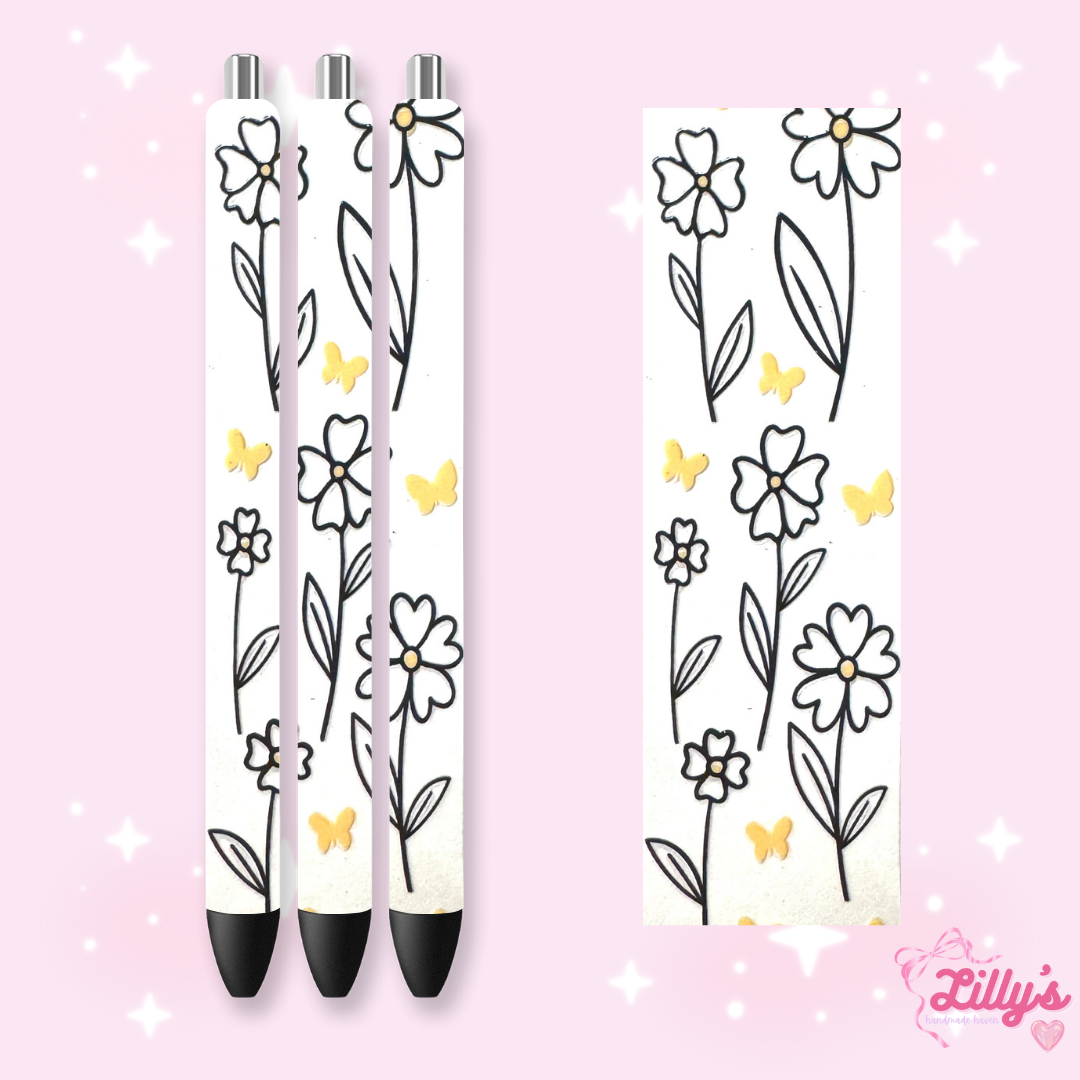 Flowers, Butterfly & Cow Custom Glitter Resin Pens β Choose Your Wrap & Glitter