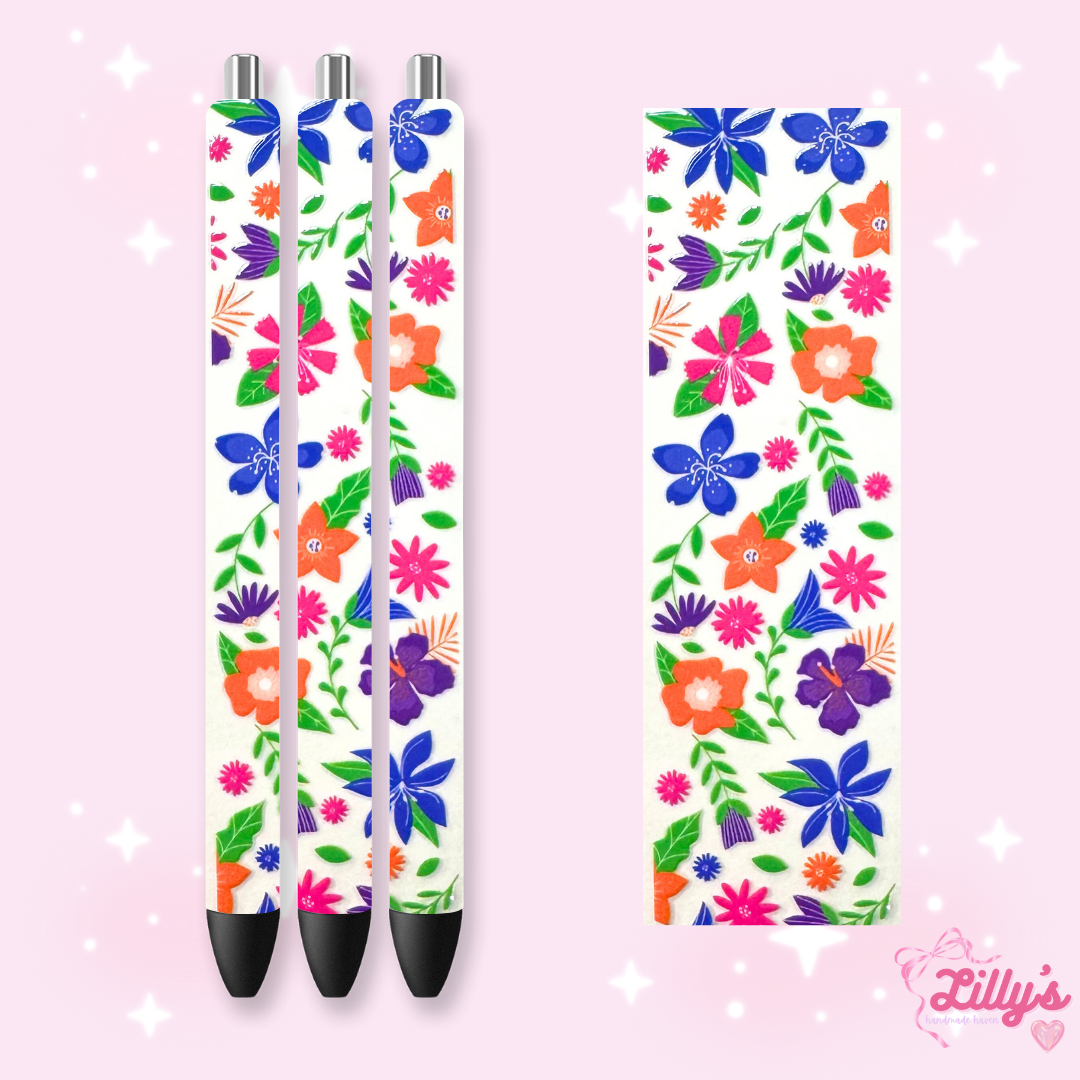 Flowers, Butterfly & Cow Custom Glitter Resin Pens β Choose Your Wrap & Glitter