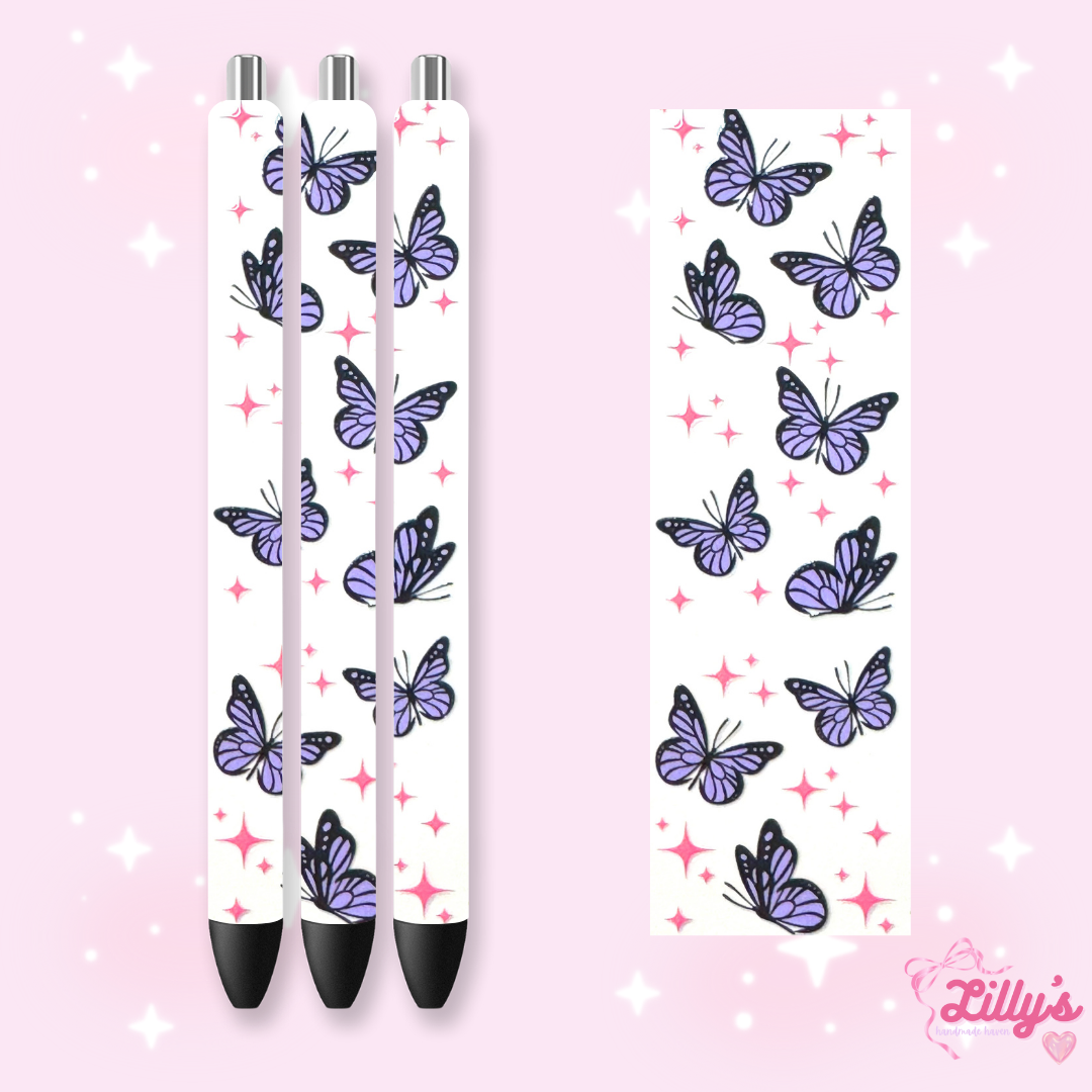 Flowers, Butterfly & Cow Custom Glitter Resin Pens β Choose Your Wrap & Glitter