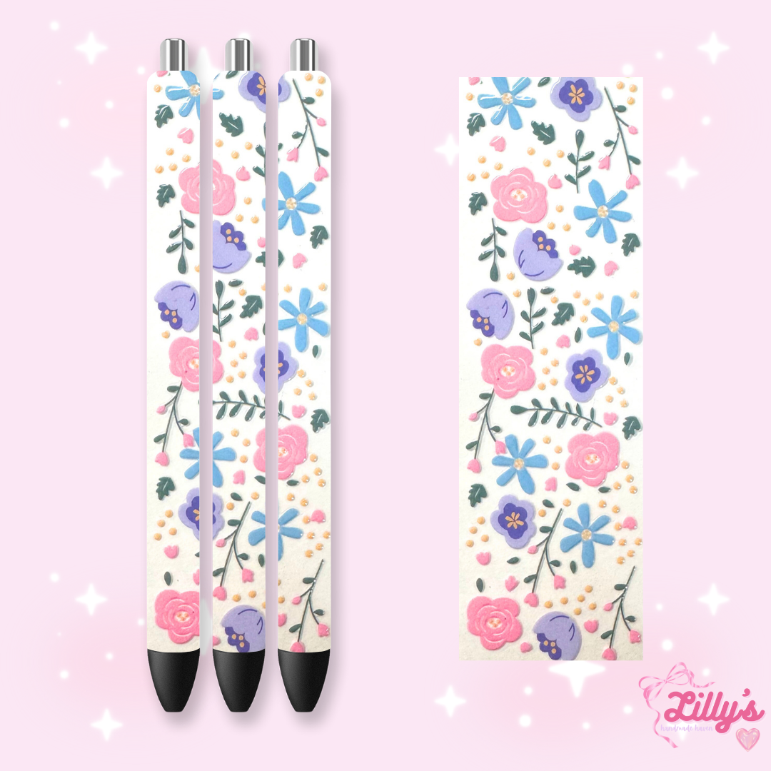 Flowers, Butterfly & Cow Custom Glitter Resin Pens β Choose Your Wrap & Glitter