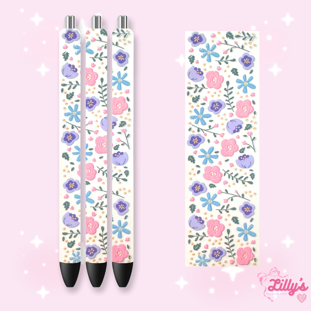 Flowers, Butterfly & Cow Custom Glitter Resin Pens β Choose Your Wrap & Glitter