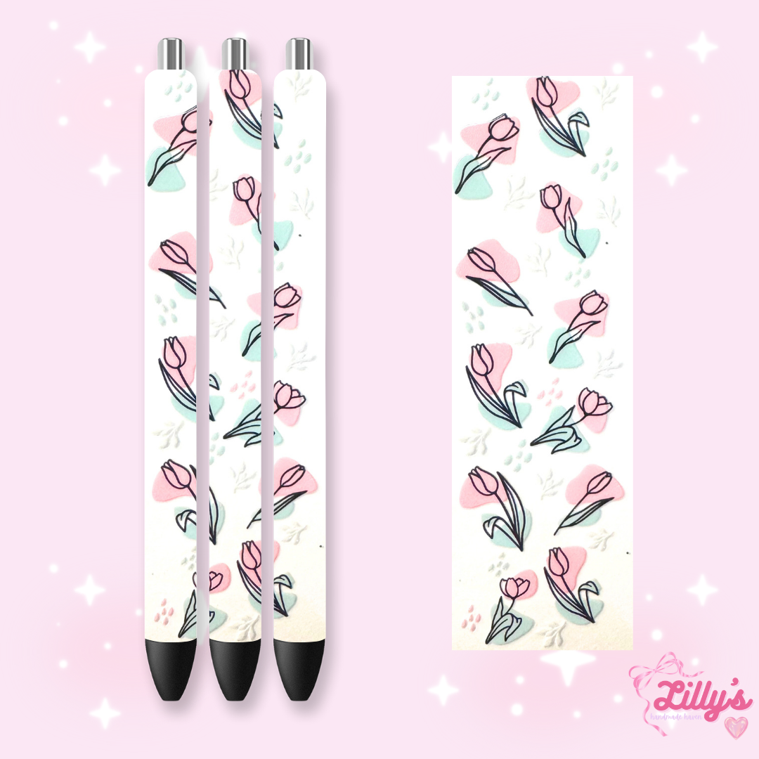 Flowers, Butterfly & Cow Custom Glitter Resin Pens β Choose Your Wrap & Glitter