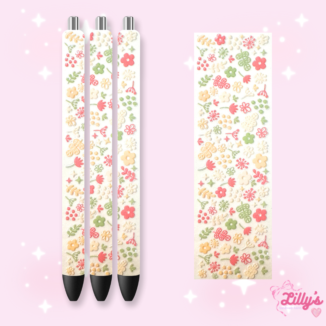 Flowers, Butterfly & Cow Custom Glitter Resin Pens β Choose Your Wrap & Glitter