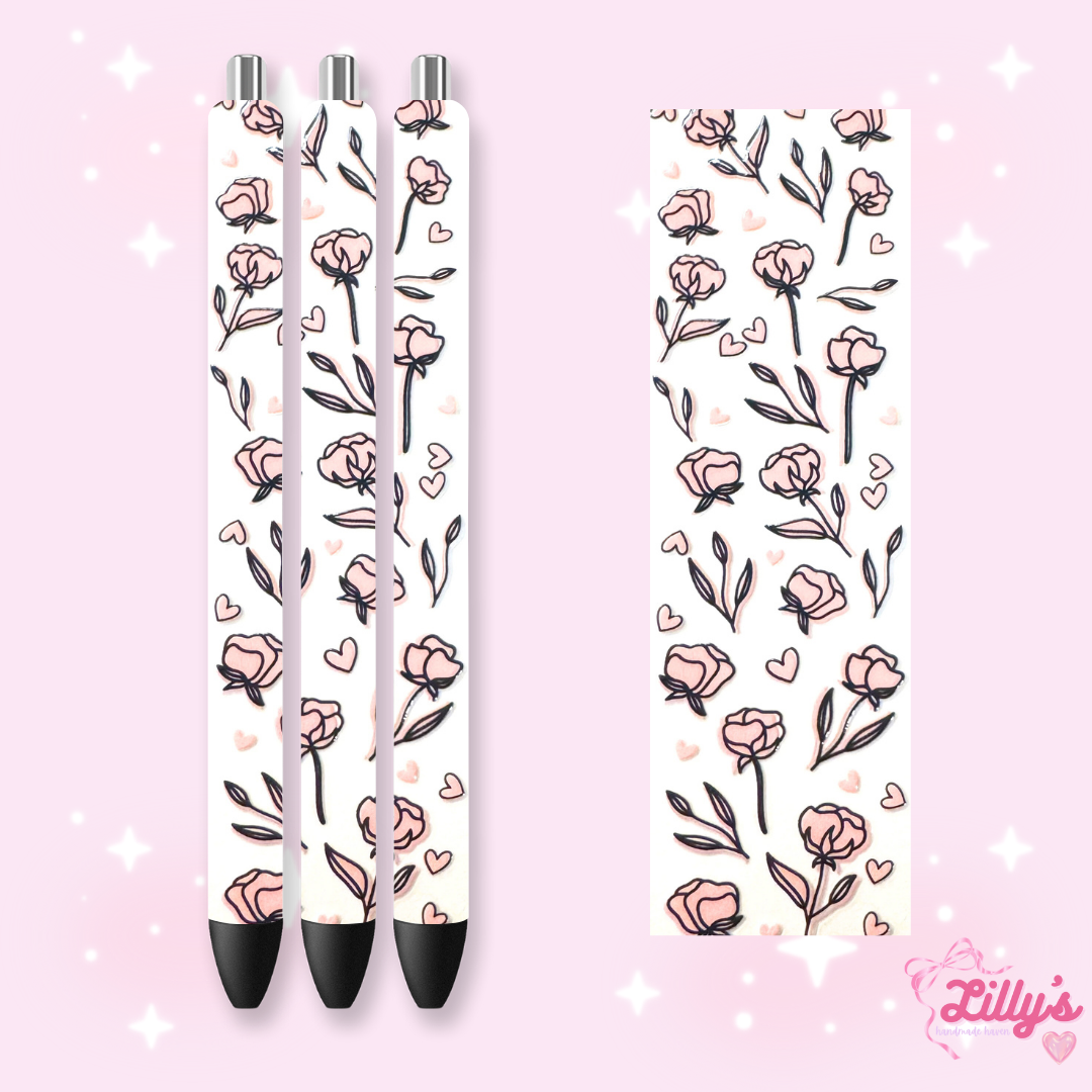 Flowers, Butterfly & Cow Custom Glitter Resin Pens β Choose Your Wrap & Glitter