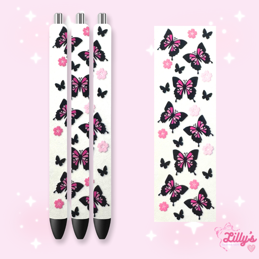 Flowers, Butterfly & Cow Custom Glitter Resin Pens β Choose Your Wrap & Glitter