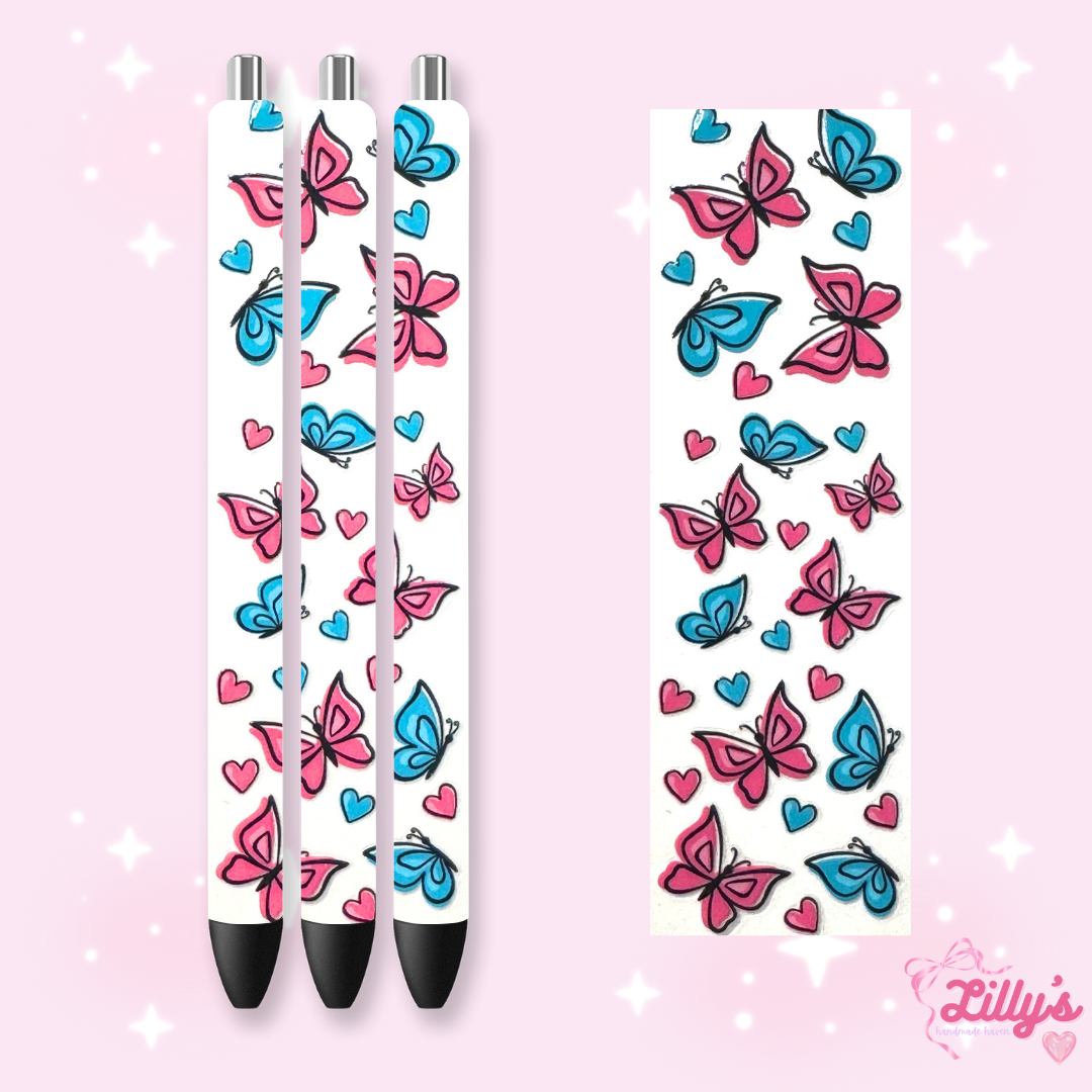 Flowers, Butterfly & Cow Custom Glitter Resin Pens β Choose Your Wrap & Glitter