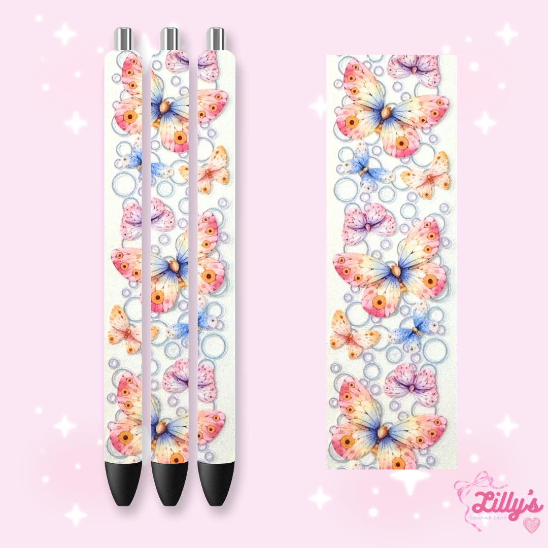 Flowers, Butterfly & Cow Custom Glitter Resin Pens β Choose Your Wrap & Glitter