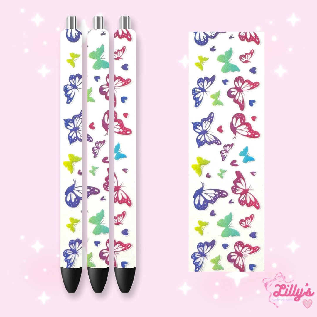 Flowers, Butterfly & Cow Custom Glitter Resin Pens β Choose Your Wrap & Glitter