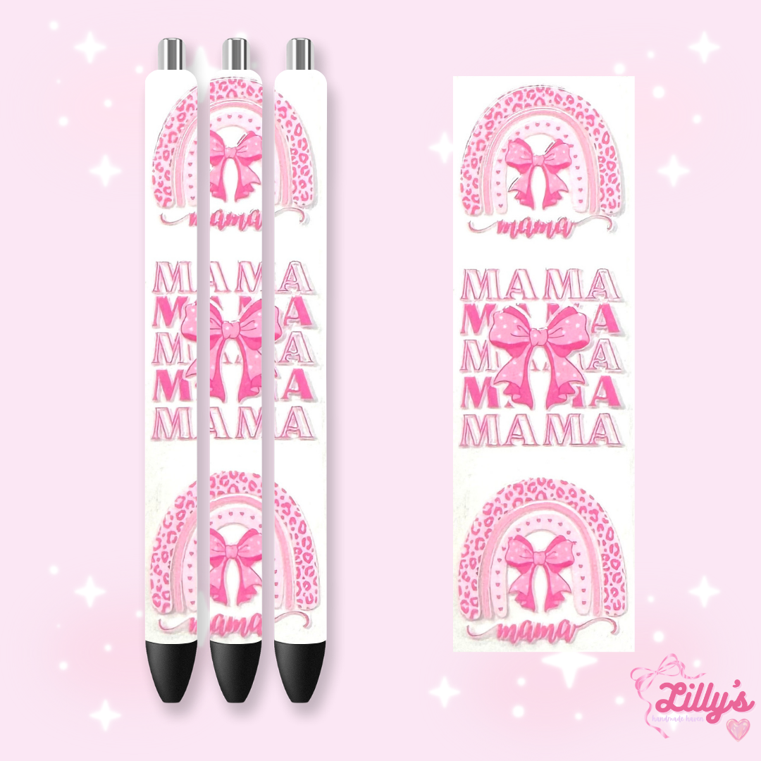 Girly, Bows, Mama & Dog Custom Glitter Resin Pens β Choose Your Wrap & Glitter
