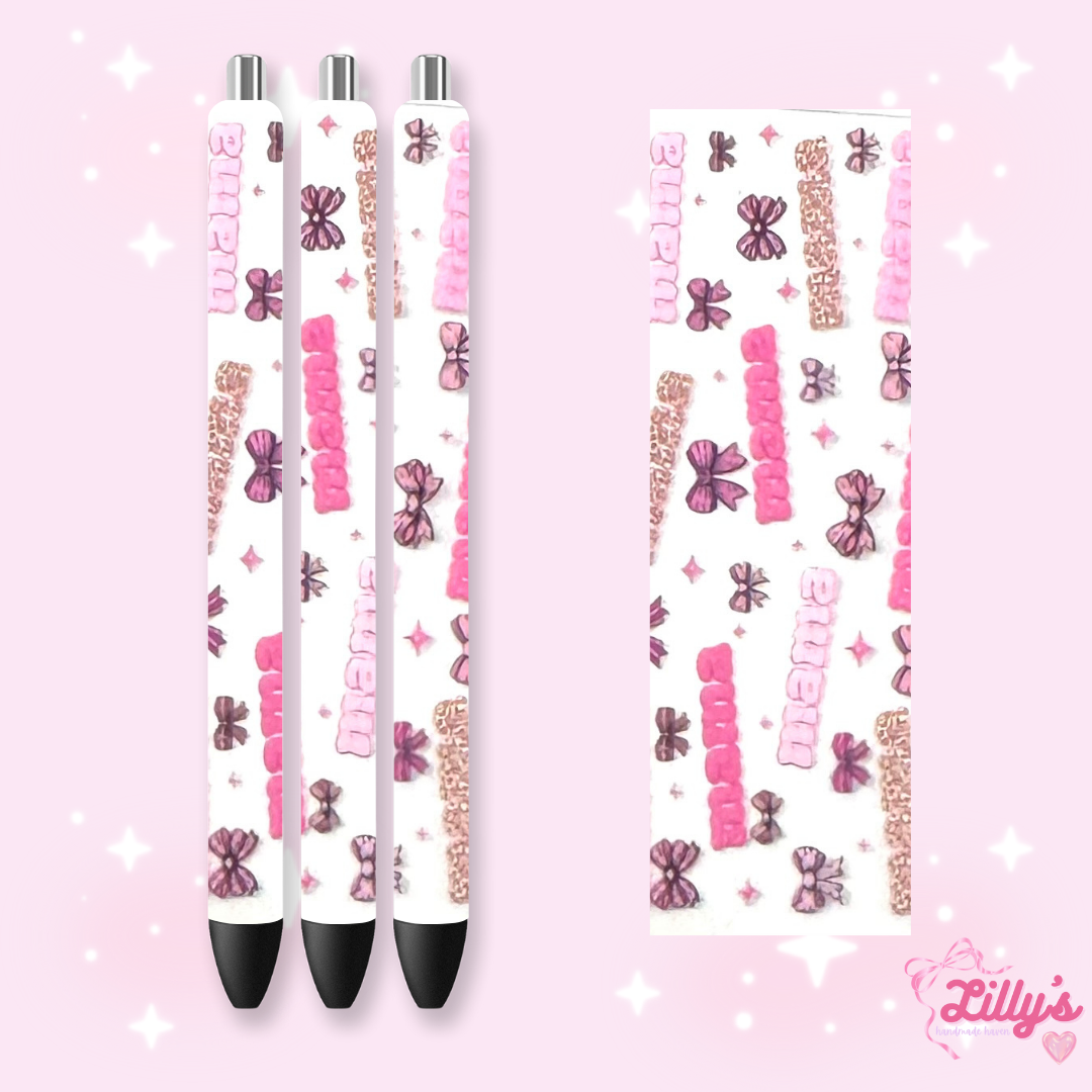 Girly, Bows, Mama & Dog Custom Glitter Resin Pens β Choose Your Wrap & Glitter