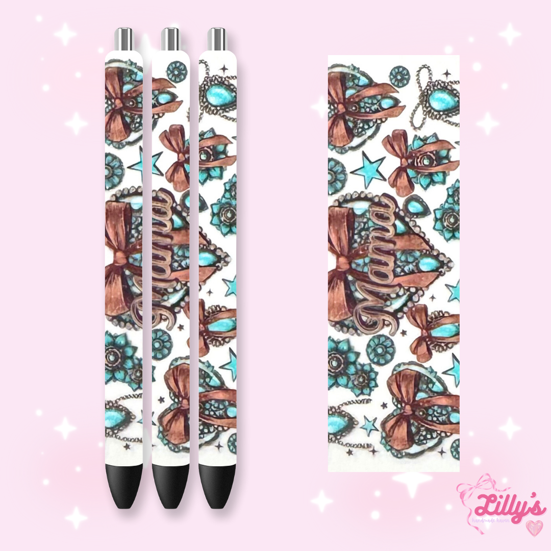 Girly, Bows, Mama & Dog Custom Glitter Resin Pens β Choose Your Wrap & Glitter