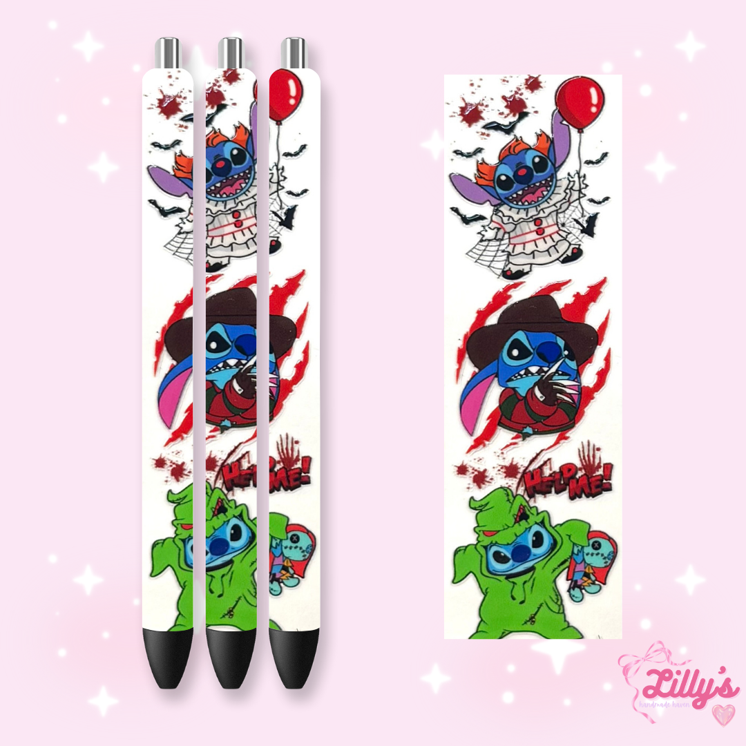 Horror & Spooky Custom Glitter Resin Pens β Choose Your Wrap & Glitter