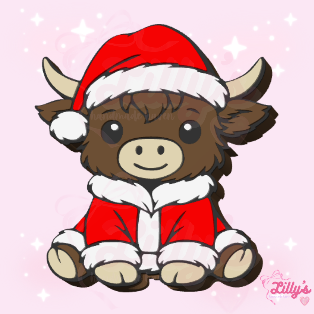 Christmas Highland Cow Straw Topper