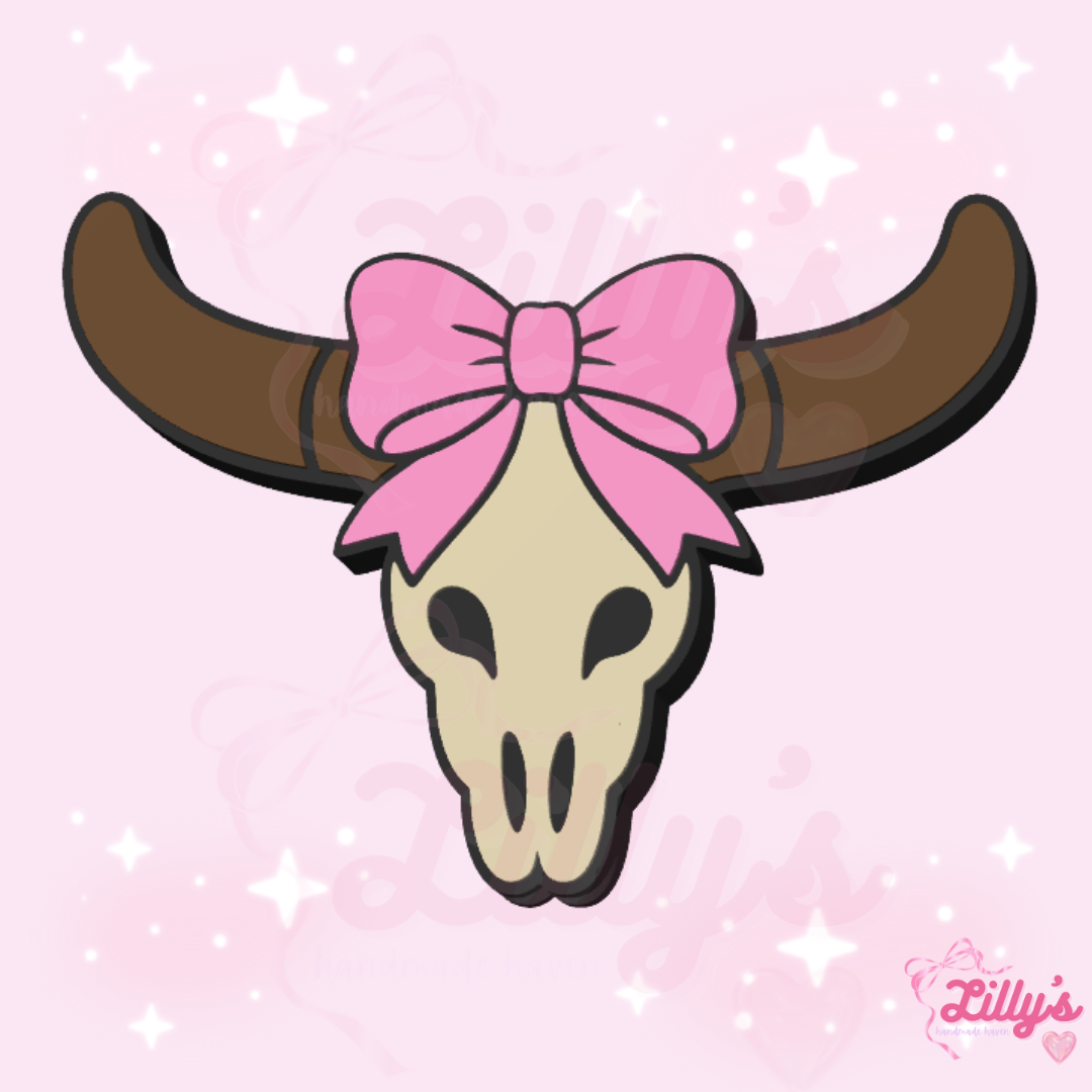 Western Cow Skull with Bow Straw Topper
