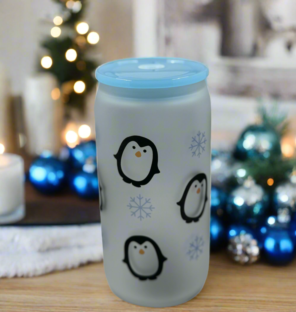 16 oz Glass Cute Penguin-Themed Tumbler