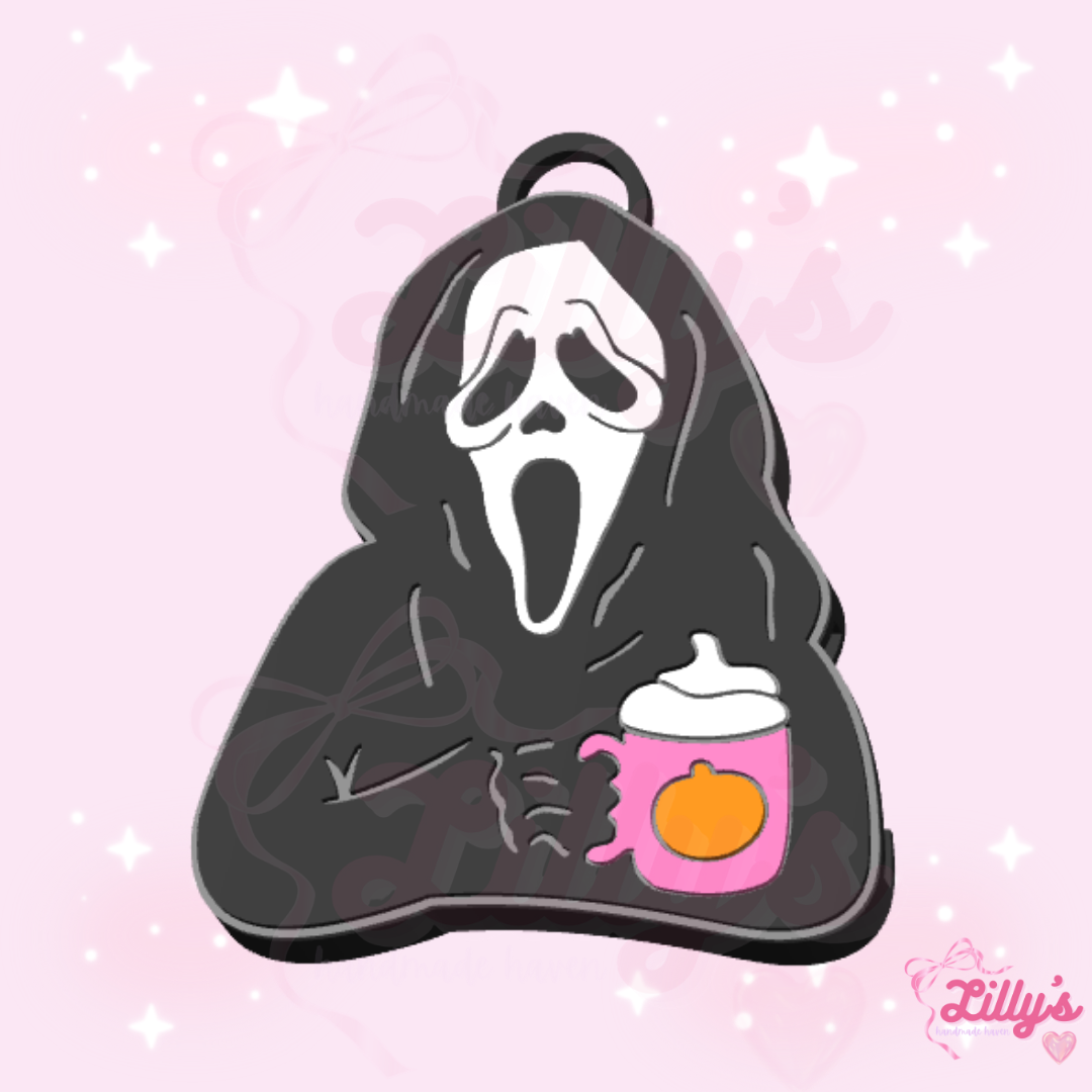 Ghost Face with Pumpkin Latte Can Opener Keychain